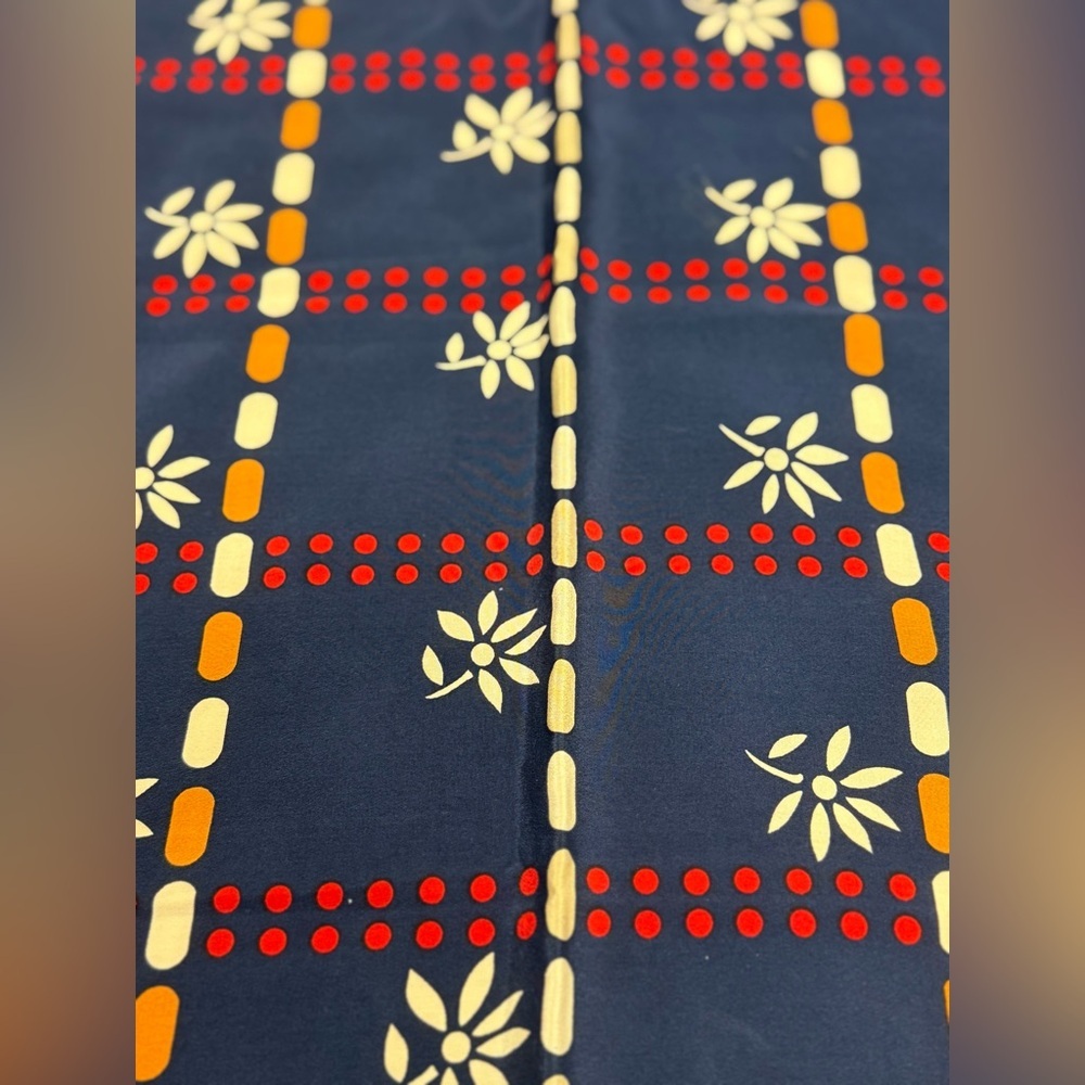 CHRISTIAN DIOR Vintage Y2K 70’s 100% Silk Navy/Multicolor Geometric Floral Scarf - Picture 10 of 11